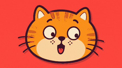 Looping illustration of an orange cat making a quick playful jiggle